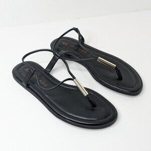 Anne Klein Kylian Thong Flat Sandals, Black, Women's 9.5